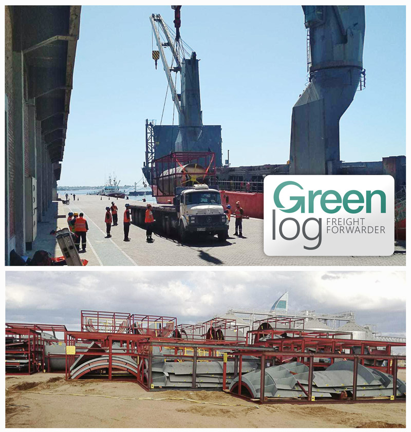Greenlog Uruguay receiving breakbulk cargo from alongside a vessel at Montevideo Port