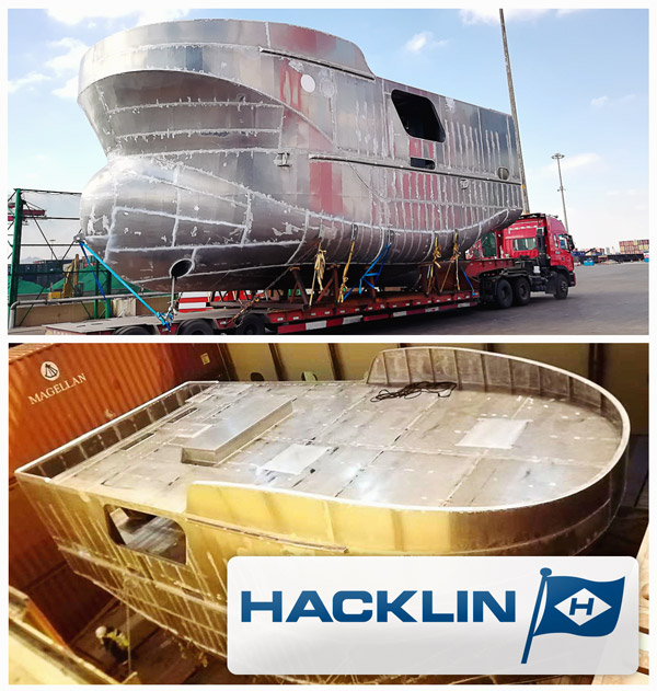 Hacklin shipped a hull of a ship from China to Europe by Container Vessel