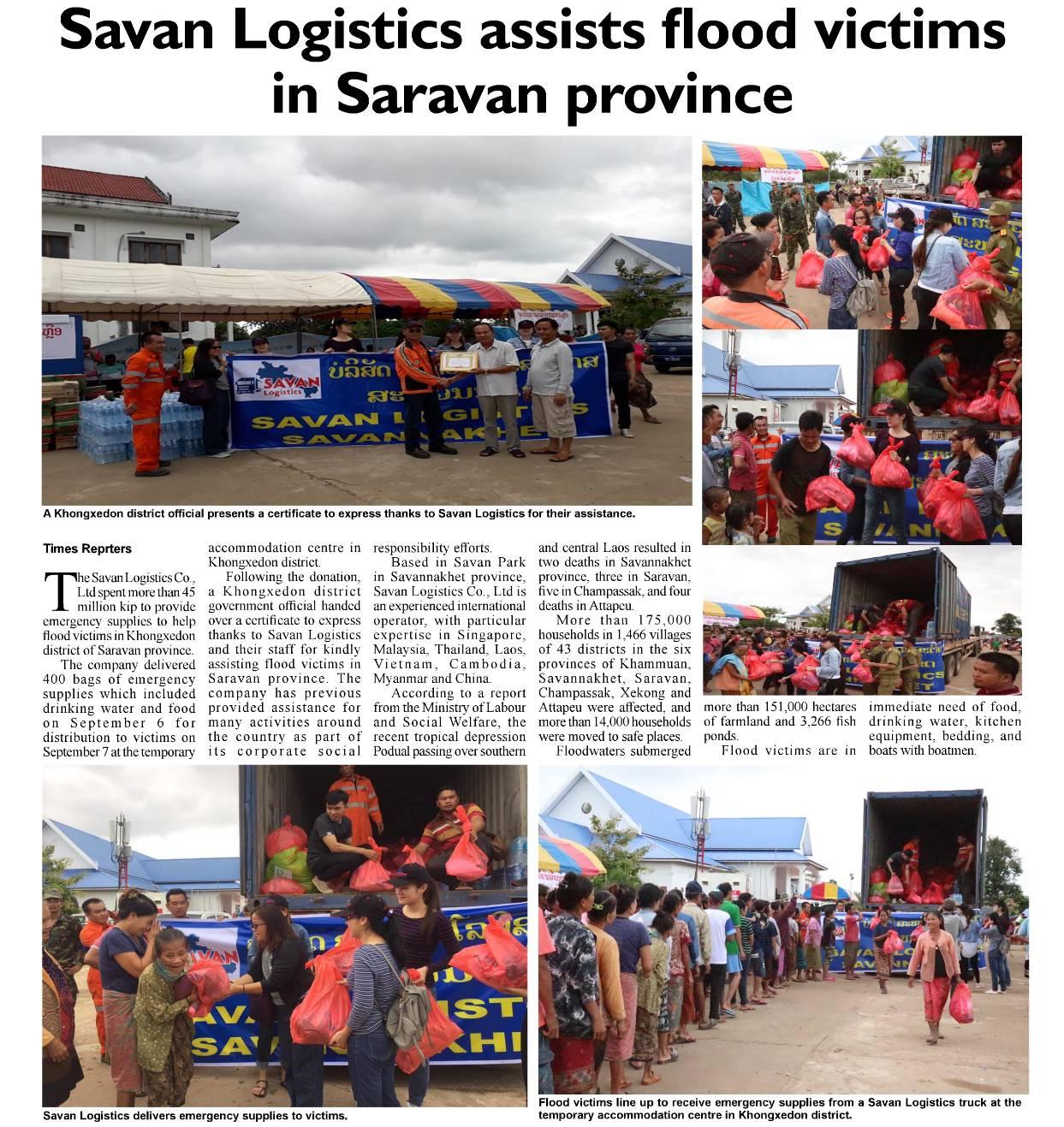 Savan Logistics Assisted Flood Victims in Saravan Province, Laos