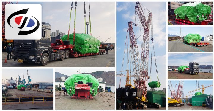 Shinjo-Logitech Handled Door to Door Multimodal Transportation Service for Heavy Cargo (120ton)  by Heavy Duty Trailer and Barge