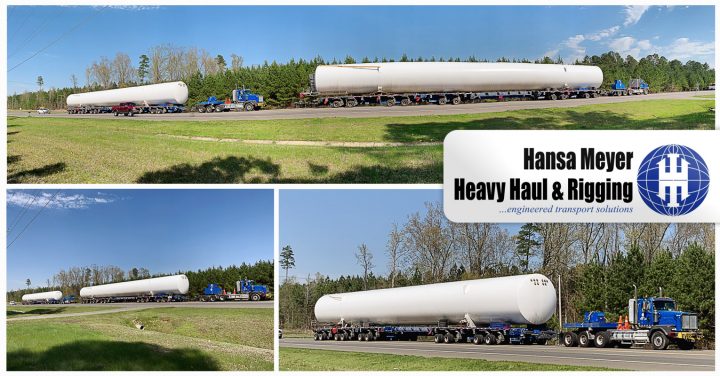 Hansa Meyer Transported 189’L x 18’W x 17′-5″H Tanks in Tandem from the Midwest to Florida