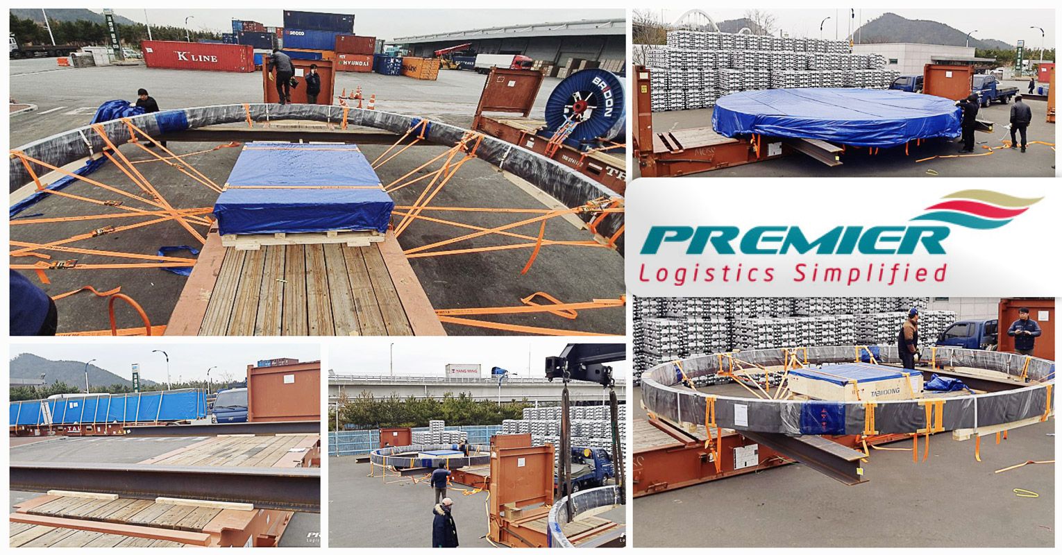 Premier Global Shipped 2 Rings with the Extraordinary Diameters of 8 Meters from Busan Port, South Korea to Hazira, India on Flat Racks