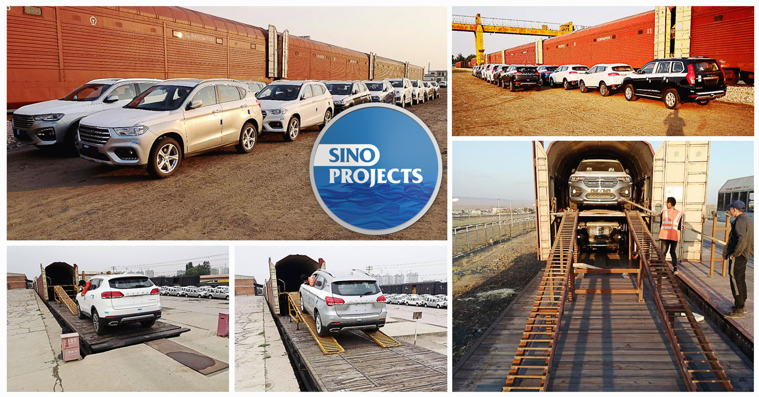 Sino Projects Transported Cars by Rail Car Wagons from China to Central Asia (CIS) Countries