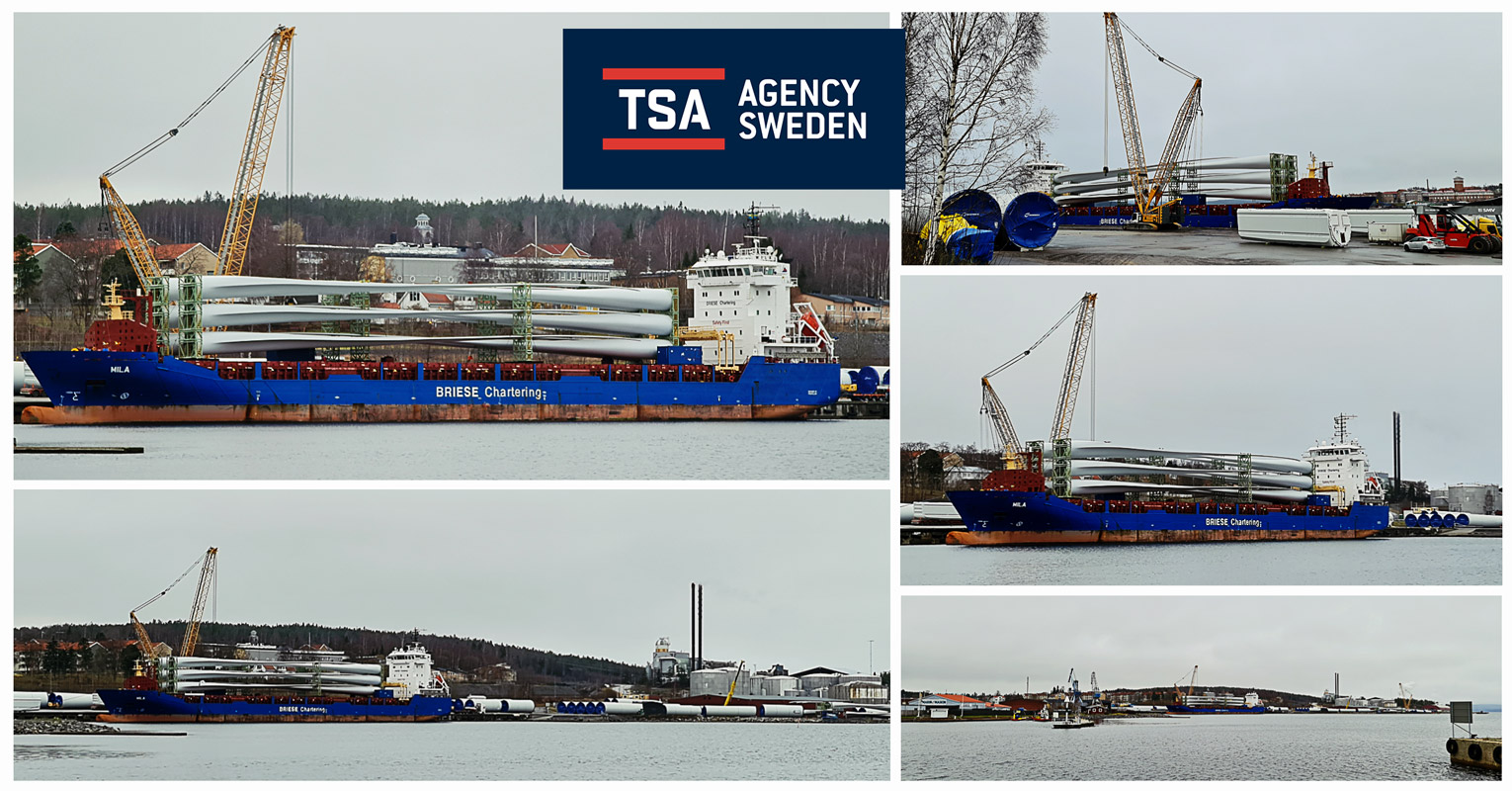 TSA Agency Sweden Handled a Smaller Project Cargo Vessel Loaded with Blades at port of Harnosand, 400 km North of Stockholm