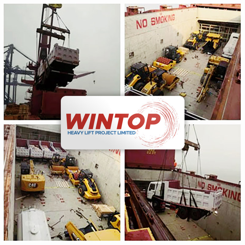 Wintop Heavy Lift Shipped Road Rollers, Sprinkling Cars, Land Levelers and Dump Trucks ex-Changshu to LAE