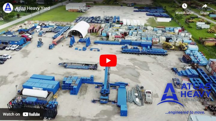 Video – An overhead view of Atlas Heavy Transport’s Equipment in their Yard in Houston, Texas