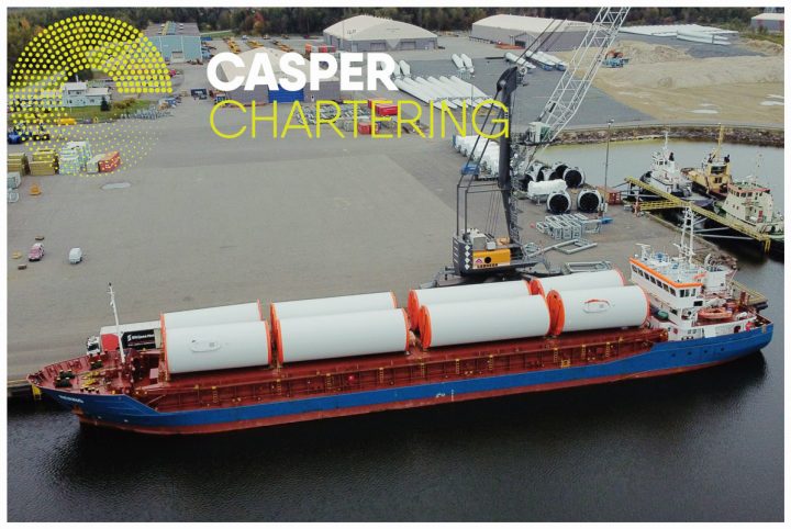 Casper Chartering’s MV BERING with Tower Sections Stowed on Deck for the Baltic