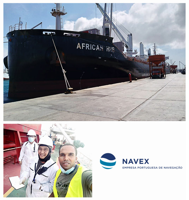 First officer Morfe Photographiced the Navex Team After they Completed the Draft Survey in Mindelo for mv African HHB