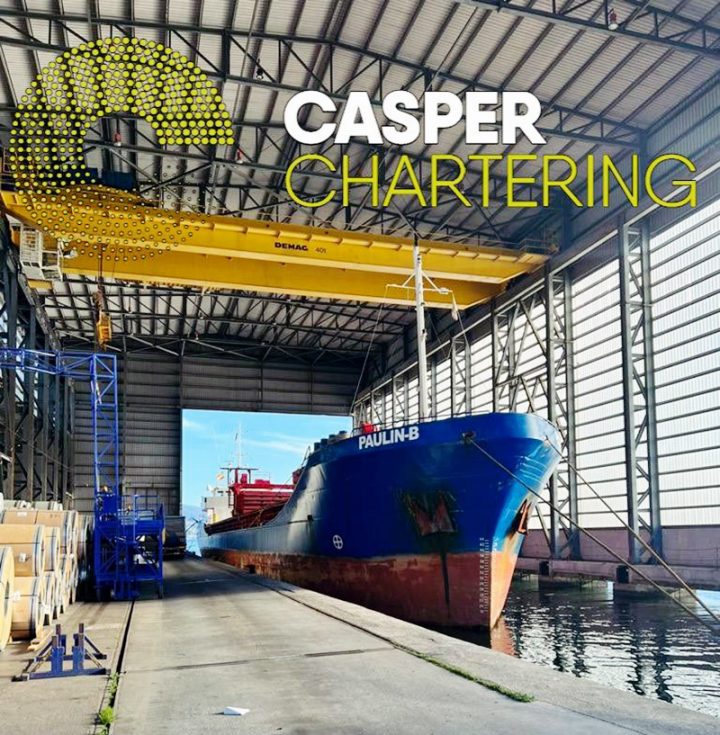 Casper Chartering MV Paulin B Loading Paper Reels in the All Weather Terminal of Marin, Spain