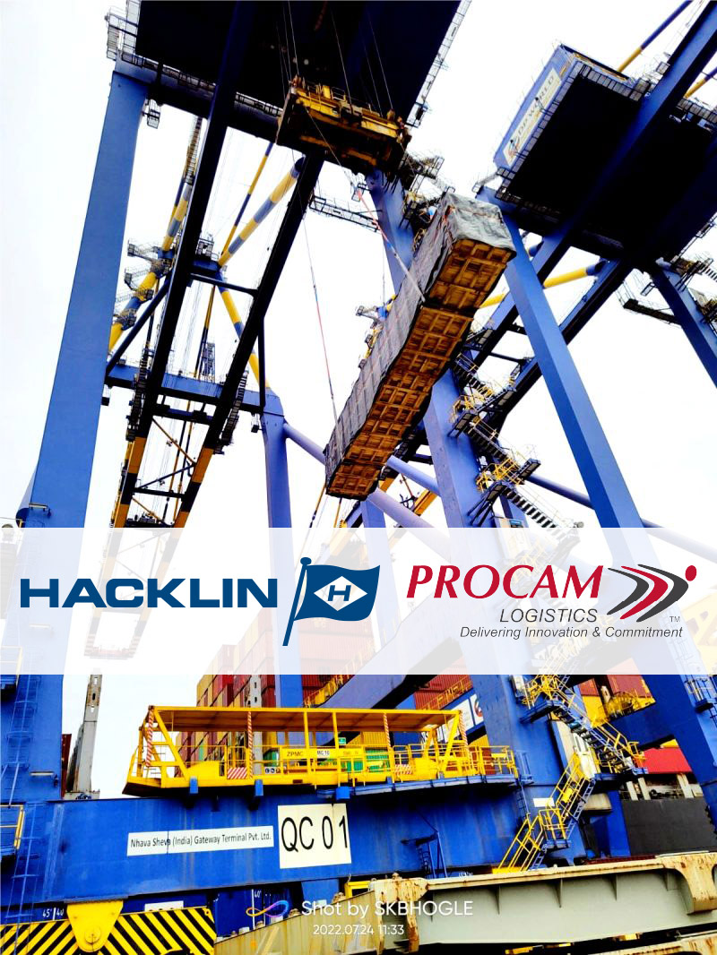 Hacklin Logistics and Procam Logistics Cooperated in Loading 1 of 6 Drumfilters as breakbulk on an MSC Container Vessel in Nhava Sheva