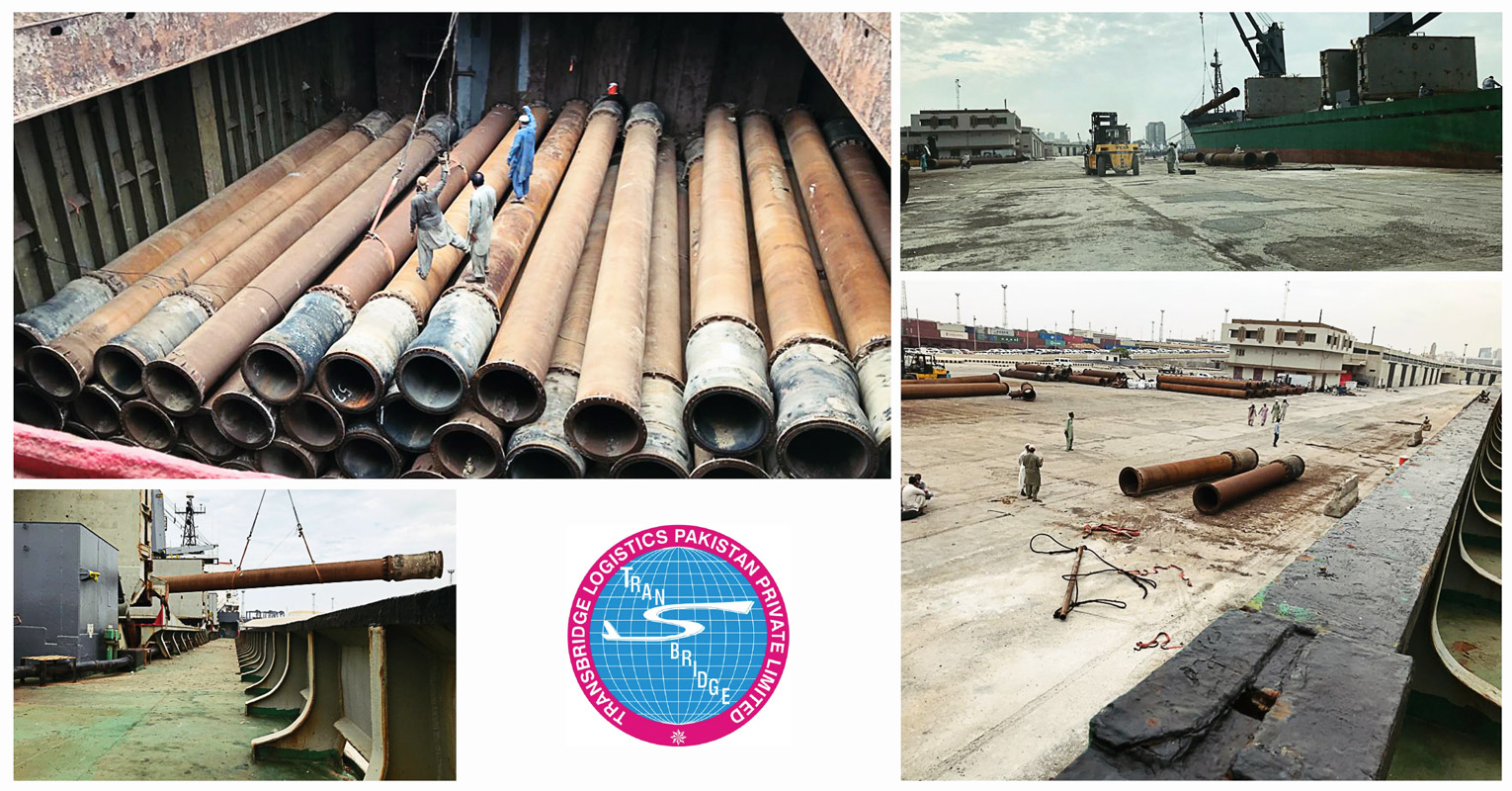 Transbridge Pakistan Loaded 2000cbm of 14-15m Sludge Metal & Rubber Steel Pipes in Karachi for Umm Qasr