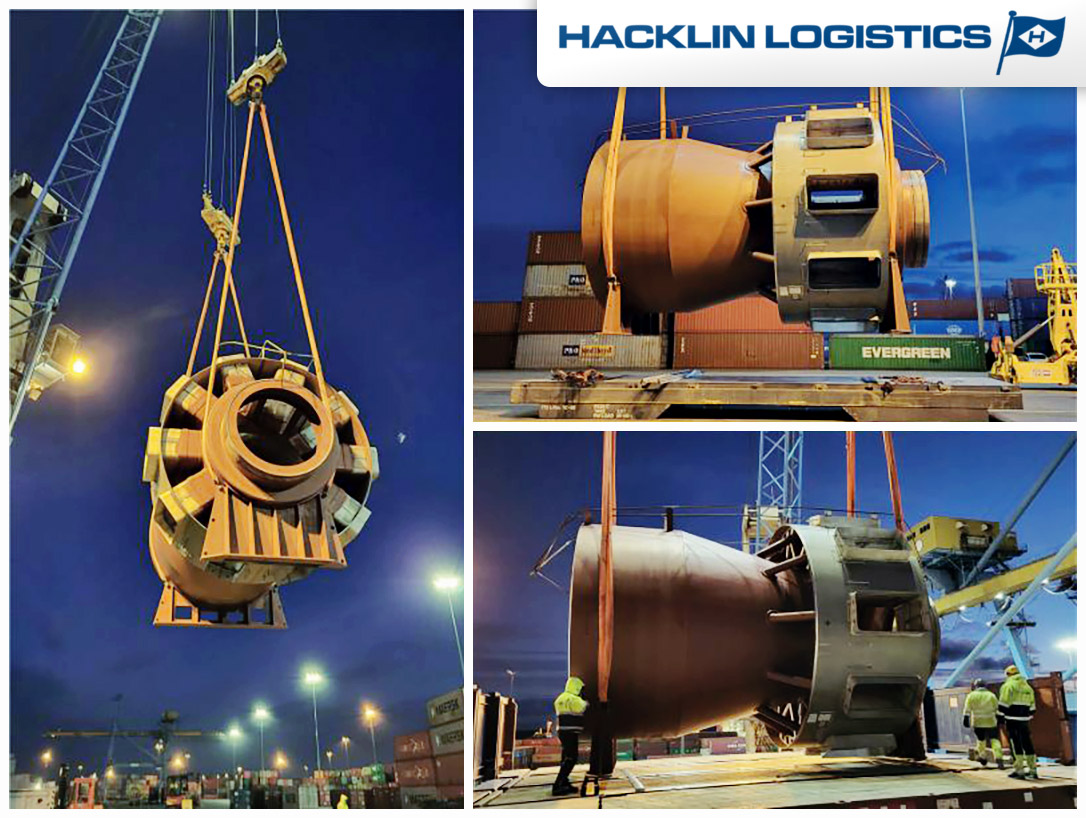 Hacklin Logistics Loaded Breakbulk Cargo via CMA CGM Container Vessel Heading Eastbound from Rauma Port