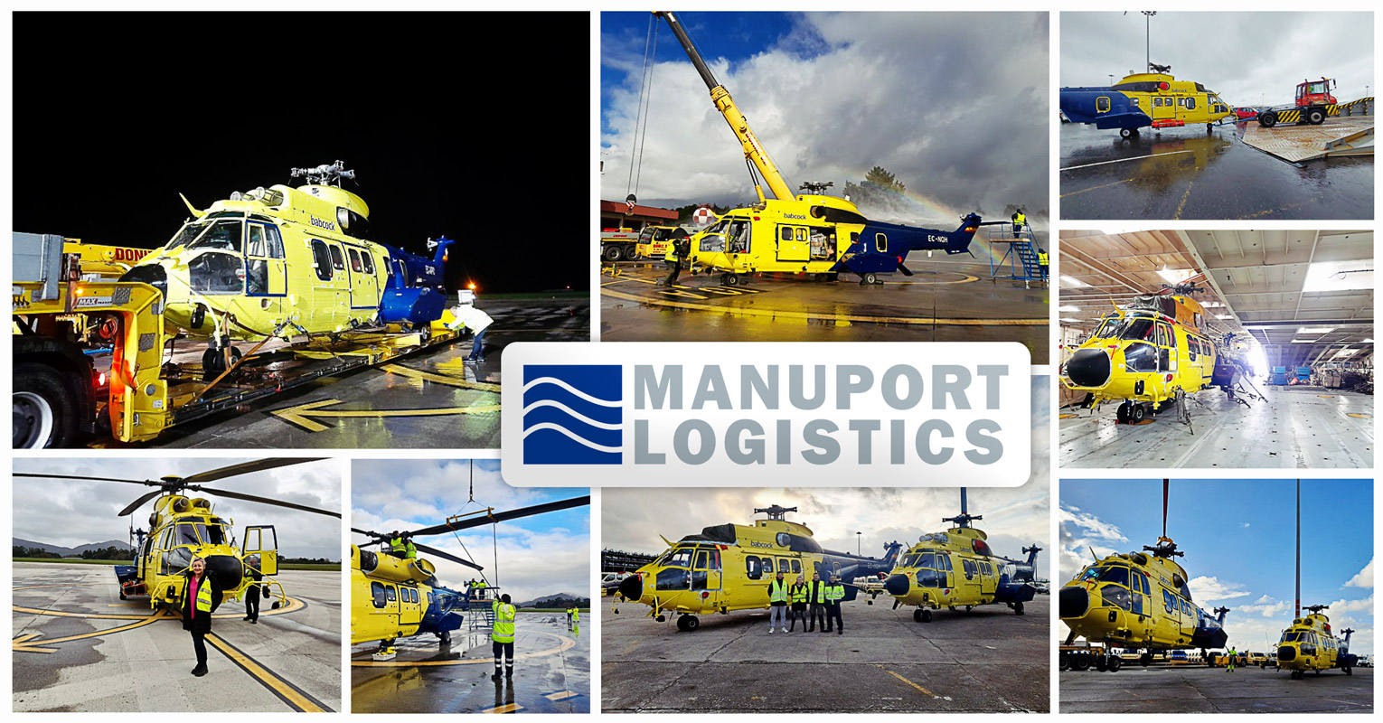 Manuport Logistics Handled the Dismantling & Loading of 2 Airbus Superpumas Helicopters at Vigo, Spain