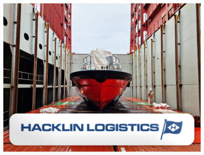 Hacklin Logistics Delivered a Large Working Boat via Container Ship on a Bed of Flatracks