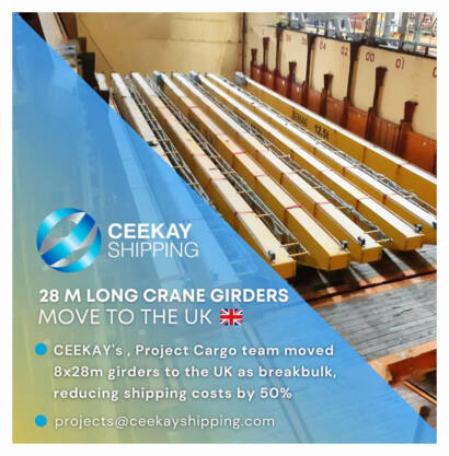 CEEKAY Shipping Moved 8 x 28m Long Crane Girders to the UK as Breakbulk