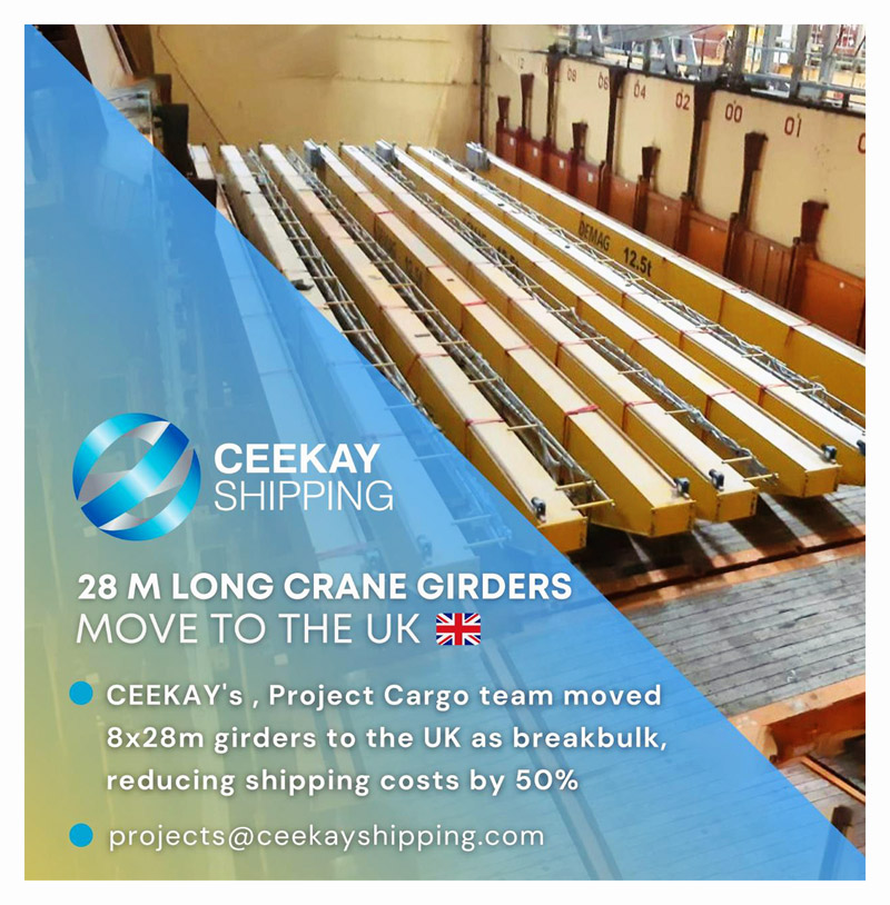 CEEKAY Shipping Moved 8 x 28m Long Crane Girders to the UK as Breakbulk