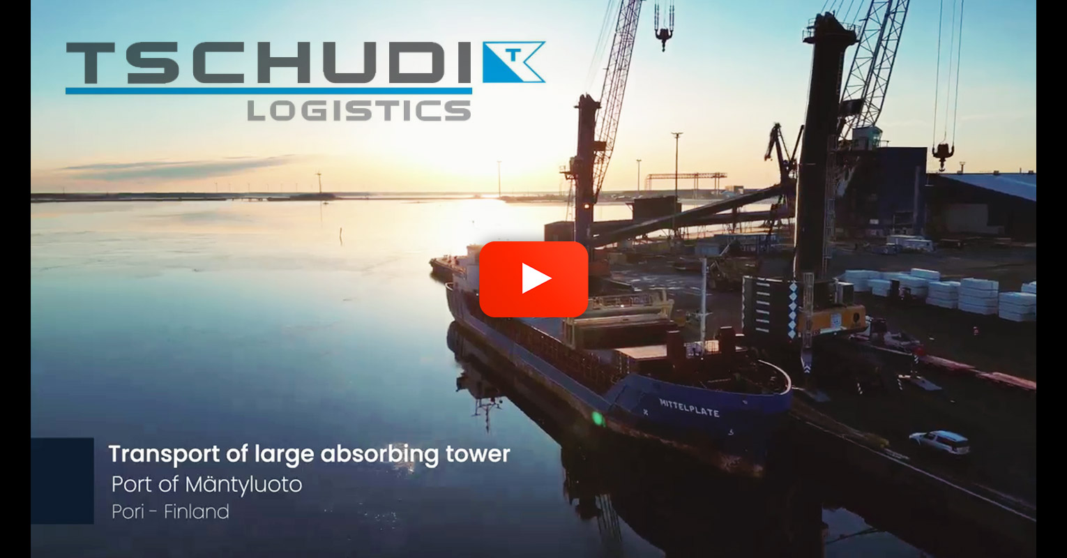 Tschudi Logistics and Logistics Plus Inc Cooperated on a Larg Absorption Tower Transport Project in Finland