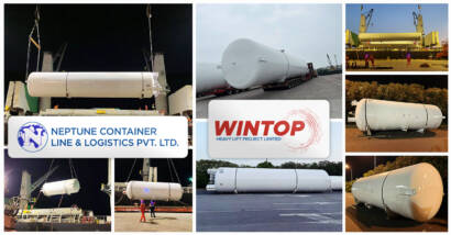 Wintop Heavy Lift and Neptune Container Line and Logistics Cooperated to Transport Cryogenic Air Seperation Set from Shanghai to Mumbai