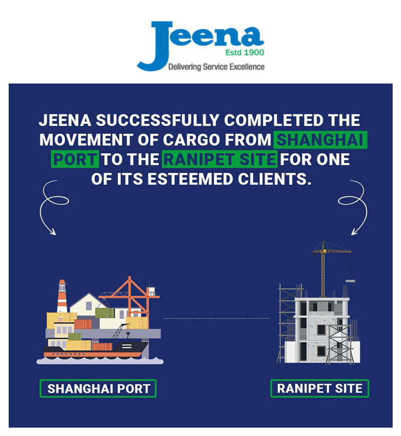 Jeena & Company Moved Cargo from Shanghai Port to Ranipet Site