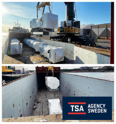 TSA Agency Sweden Discharging Wind Turbine Towers and Nacelles