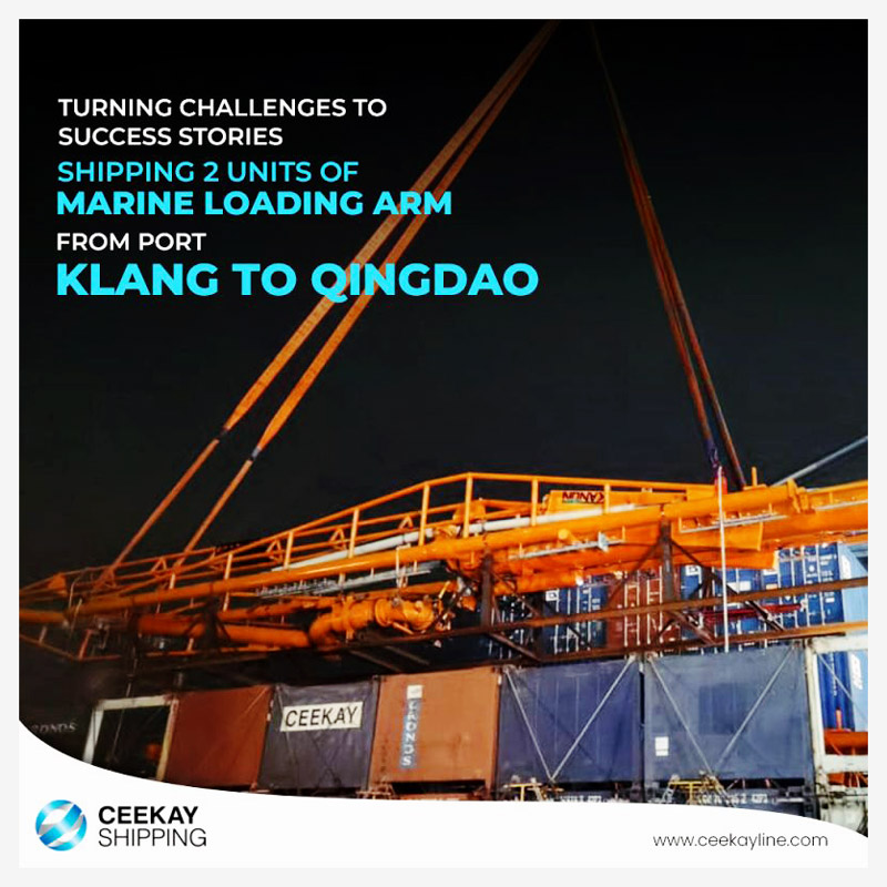 Ceekay Shipping Loaded 2 Marine Loading Arms on 12X40FR from Port Klang to Qingdao