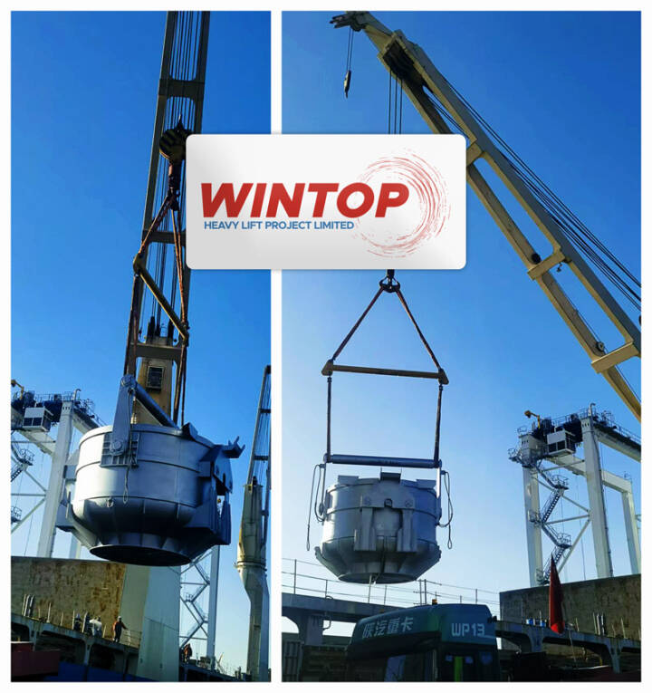 Wintop Heavy Lift Transported High & Wide Scrap Bucket Cargo from Dalian, China to Manzanillo, Mexico