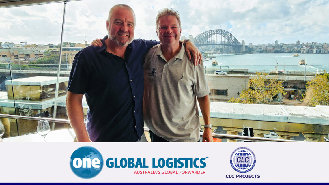 CLC Projects Chairman with Mr. Darrin Honeybrook of member company One Global Logistics lunching with a view to the Iconic Sydney Harbour Bridge