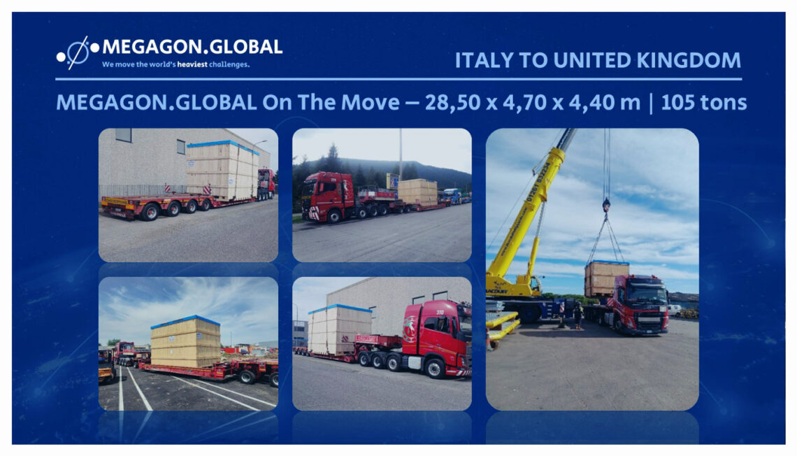 Megagon: 48-Ton Cargo Moved from Colico, Italy to Peterhead, UK Total Truck Load 105 Tons, 2850x470x440 cm