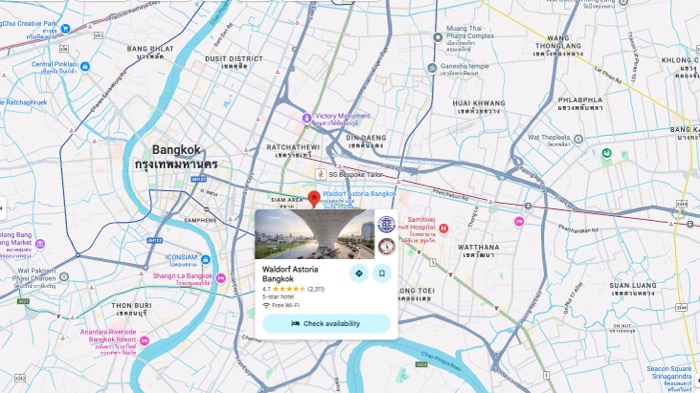 Map of the Waldorf Astoria Bangkok Location